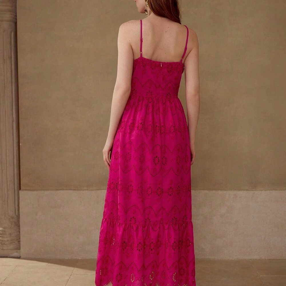 Hot Pink Elegant Women's Ruffle Hem Zipper Dress - Picture 2 of 7